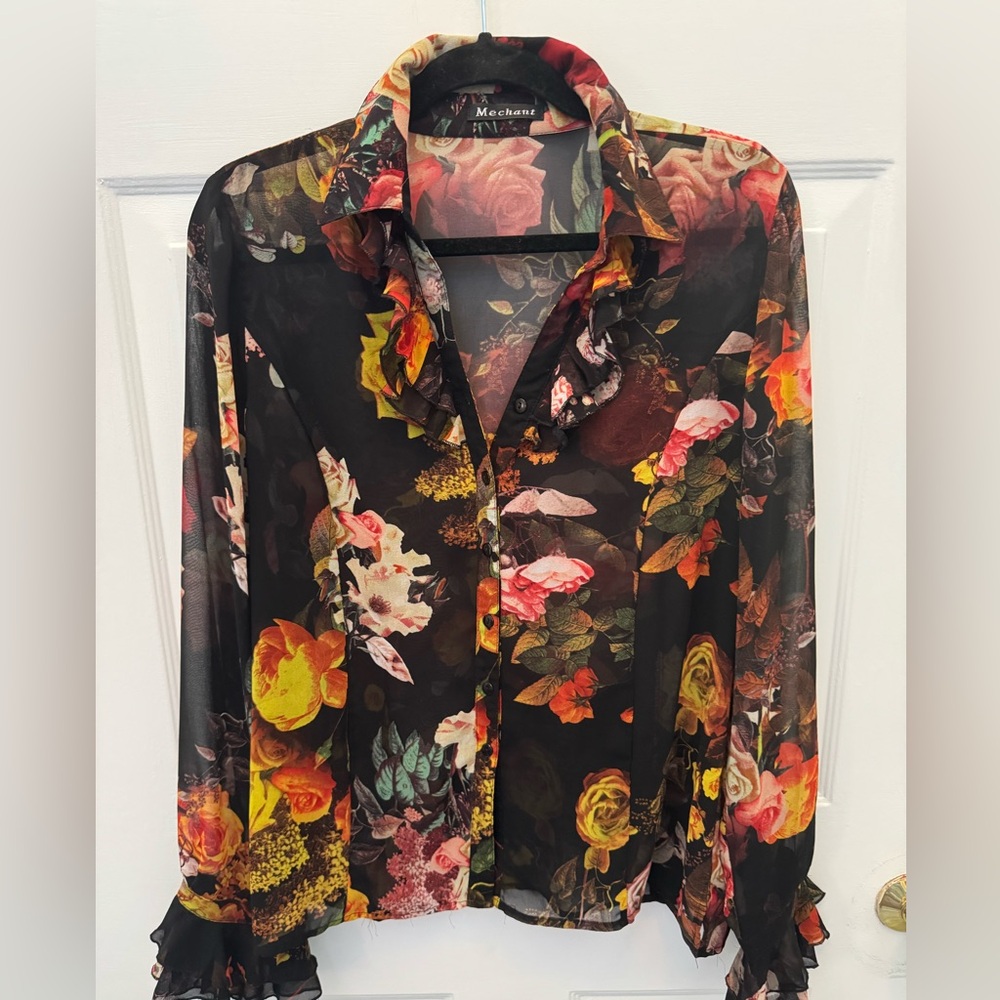 Mechant Multicolor Floral Sheer Blouse